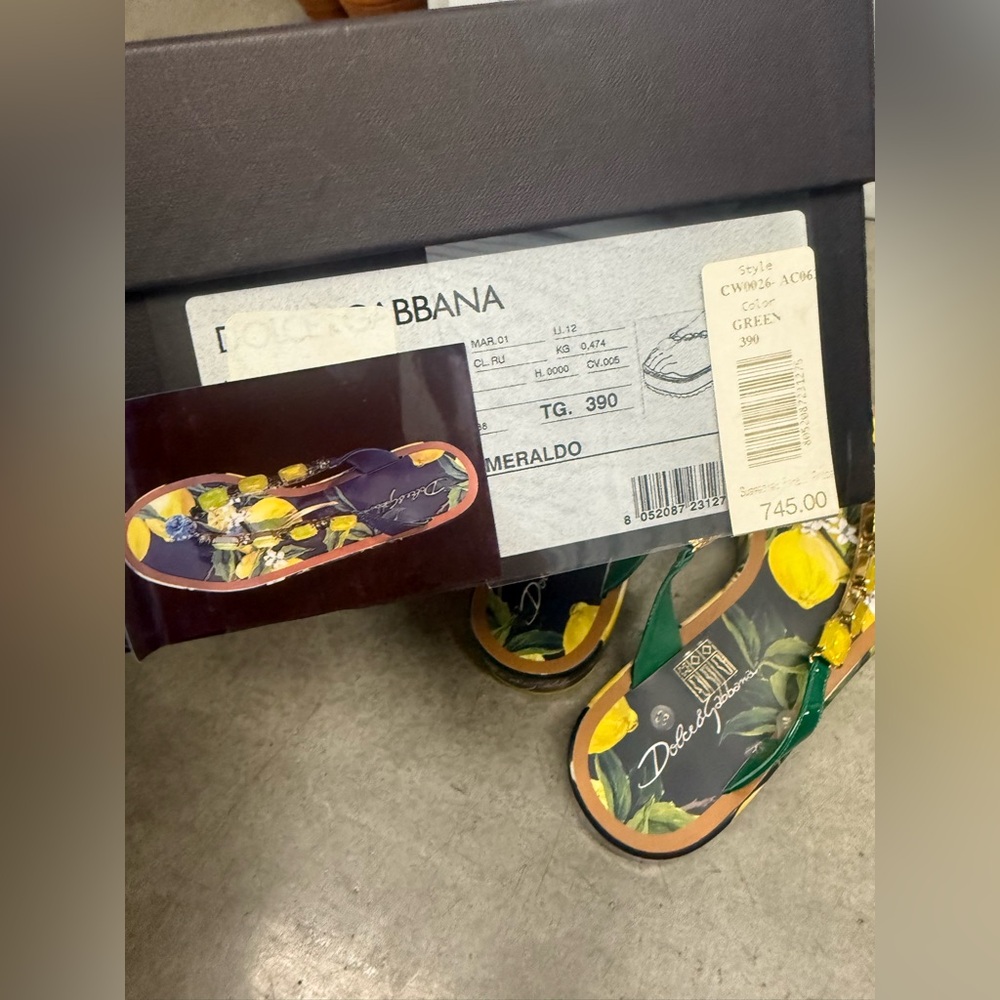 Dolce and Gabbana Lemon Print Jeweled Thong Flip Flop Sandals - Picture 10 of 10